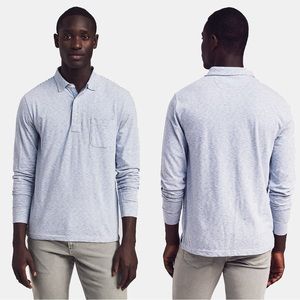 Faherty Men’s Long Sleeve Blue Striped Washed Casual Lived In Polo size Large